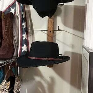 Black Wool Stetson Hat. Large. Crushable. Water Repellent. Handmade in USA